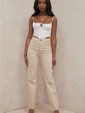 House of CB Beige High-Rise Straight Leg Jeans